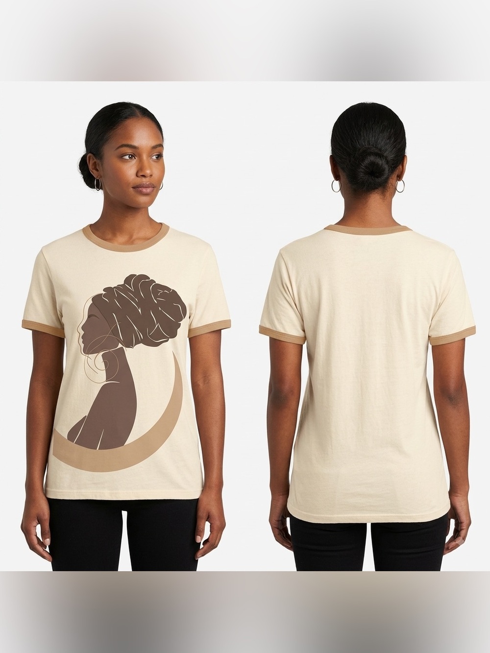 Women’s Cream Graphic Ringer Tee with Brown Artwork